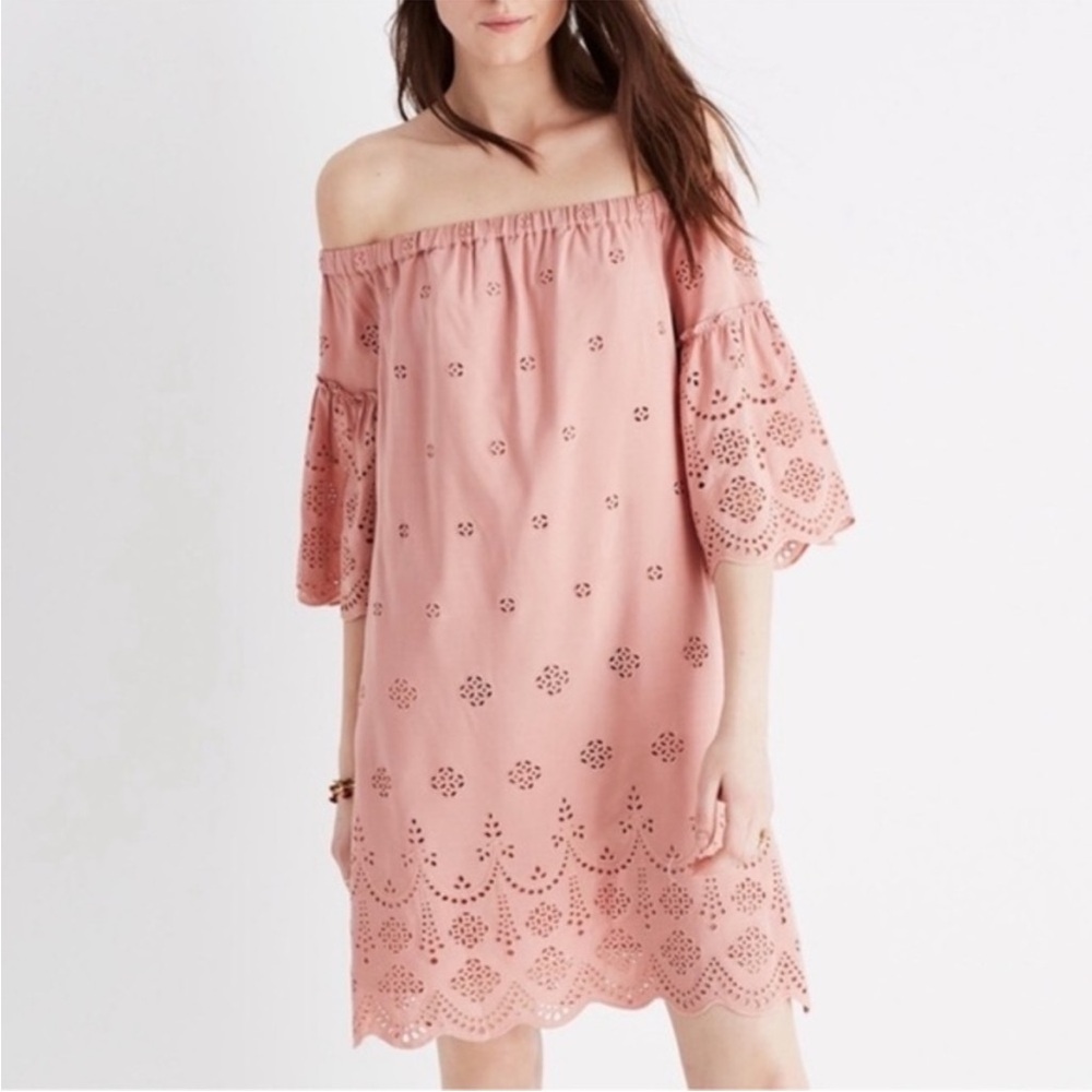 Madewell Blush Eyelet Off-Shoulder Mini Dress